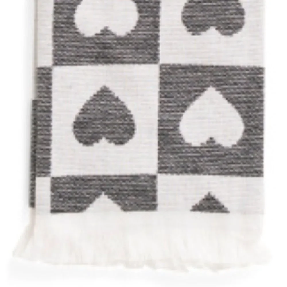 cupcakes and cashmere White Black Checkered Heart Grid Cotton Blend Tea Towels